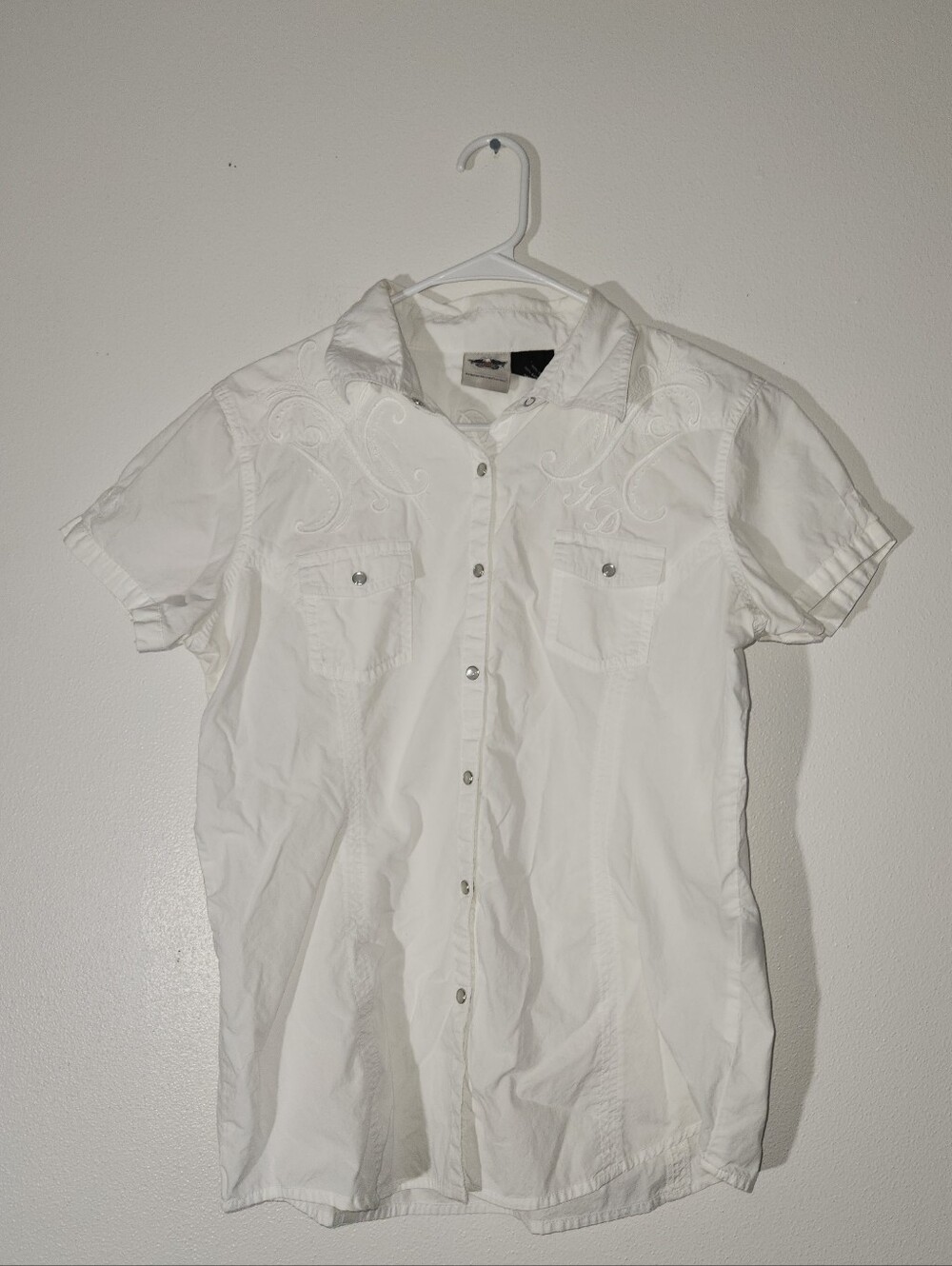 Harley-Davidson White Short-Sleeve Embroidered Button-Down Shirt
